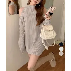 オープンショルダーニットワンピースミニ丈IRONE