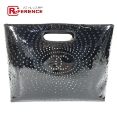 CHANEL シャネル ハンドバッグ パンチング CC ココマーク ロゴ エナメル ブラック