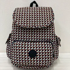 8165　Kipling　キプリング　リュック　 バックパック　総柄　ネイビー✕レッド系　 ナイロン　軽量　レディース