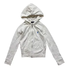  POLO RALPH LAUREN ポロラルフローレン ジップアップパーカー ホワイト 裏起毛 刺繍 レディース XSサイズ  【Z1719】 