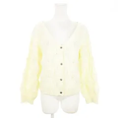 ミスティウーマン mysty woman カーディガン ニット Vネック 長袖 ゆったり 起毛 透かし編み ふわふわ F 白 アイボリー /AO7