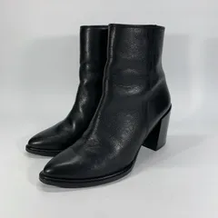 美品〇 23区 vingt-trois arrondissements ショートブーツ ブラック ポインテッドトゥ サイドジップ 32 21 相当 チャンキーヒール 日本製