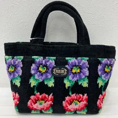 8135　FEILER　フェイラー　ハンドバッグ　 ミニバッグ　アネモネ　花柄　黒　 ブラック系　シュニール織り　 レディース