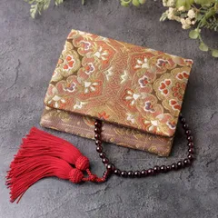 帯リメイク　数珠入れ　小物入れ　念珠入れ　袱紗タイプ　J-15-046 ハンドメイド　茶　和風　和柄