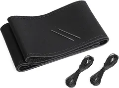 murabantech 編み上げ式 ハンドルカバー 本革 通気性 手縫い 滑り止め ステアリングカバー 軽自動車 普通車 説明書付 DIY (ブラック(黒革x黒糸 ),  38cm)