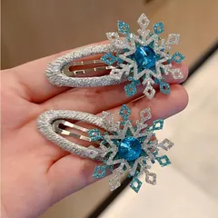 【人気商品】子供用可愛いヘアクリップ キラキラ雪花 ヘアアクセサリー プリンセス 女の子用サイドクリップ [YNOBUN]アナと雪の女王 （2個セット-A）
