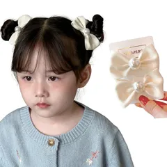 【在庫処分】Fesanla 髪飾り 子供 ヘアピン 小さめ リボン ヘアクリップ パール付き 2個セット 髪留め 入学式 卒園式 発表会 結婚式 (クリーム色）