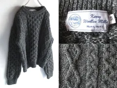 英国製 KERRY WOOLLEN MILLS ケリーウーレンミルズ ウール ケーブルニット アランセーター フィッシャーマンニット 38 チャコールグレー