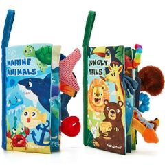 Hahaland Baby Cloth Picture Books (0-3-6 Months) and Stroller Toys (8-9 Months) - Set of 2, Soft and Rustling, Perfect Gift for Newborn Boys and Girls (Product Code: d4495fe7)