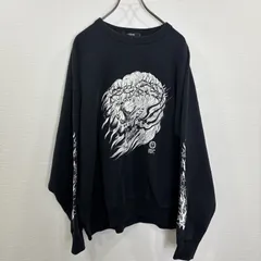 R00585　Antidote buyers club｜アンチドート バイヤーズ クラブ｜スウェット トレーナー｜black ブラック｜skull スカル｜袖プリント｜ 綿100｜新品 未使用 タグ付き｜90S｜Y2K｜古着｜アメカジ｜ヴィンテージ｜フォロー割