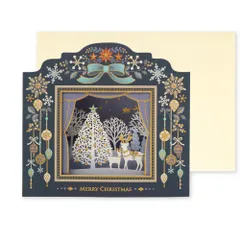 新品 立体 クリスマス カード ツリー ｜ リーフ ワーク カンパニー ポップアップカード 封筒付き ｜ メッセージカード 3D おしゃれ お祝い グリーティング 大人 向け ハンドメイド ｜ 手作り セット プレゼント おしゃれ 金箔加工 ポップアップ ミニ