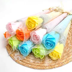 新品 ソープフラワー 1輪 一輪 個包装 10本入 ばらまき 造花 ブーケ 1輪 ミニブーケ 卒業式 卒園式 退職 お礼 プチギフト 景品 花束 バラ ローズ 枯れない花 記念日 お祝い 発表会 (ミックスカラー 10本)