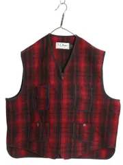 【お得なクーポン配布中!】 80s USA製 エルエルビーン フルジップ ウール ベスト メンズ XL ヴィンテージ オンブレ チェック シンチバック 重ね着 前開き 大きいサイズ