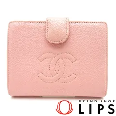 シャネル がま口 二つ折り財布 A13497 キャビアスキン レディース ピンク 【中古】