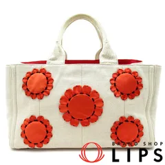 プラダ カナパ フラワートートMM B1872E キャンバス レディース ショルダーバッグ ベージュ(NATURALE+ROS)