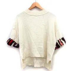 グレースコンチネンタル GRACE CONTINENTAL セーター ニット シンプル ミンクファー カフス 切替リブ ロングテール 五分袖 丸首 ウール混 アンゴラ混 36 ベージュ /HT6