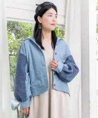 IS ScoLar（イズスカラー）花蝶刺繍デニム×プードルボア 切替ジャケット　ブラック、サックス、ネイビー 553250