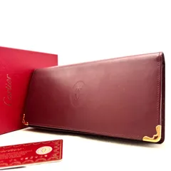 正規品・廃盤 Cartier カルティエ 長財布 マストライン ロゴ レザー 小銭入れあり メンズ レディース ユニセックス 箱付き ボルドー