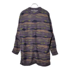 3Dニットセーター 総柄 パープル(メンズ L相当)中古 古着 X1776