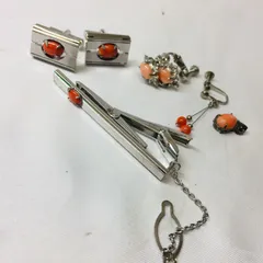 S【ヴィンテージ】サンゴ 珊瑚 アクセサリー  まとめ売り カフス タイピン イヤリング