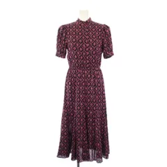 アリスオリビア alice + olivia ワンピース ロング パフスリーブ 半袖 総柄 2 黒 ピンク /KH