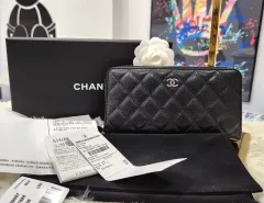 シャネル Classic キャビア 黒銀具 長財布 A50097 出品
