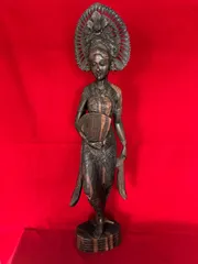 バリ島 手彫り 木彫 女神 女神像 アジアン 彫刻  舞踊像 高さ80cm 特大サイズ