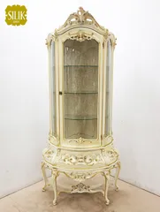 ◆SILIK◆ 最高峰 シリック ガラスキャビネット/飾り棚/キュリオケース 1ドア ロココ調 猫脚 アイボリー 鍵付