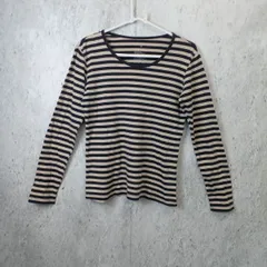 無印良品 長袖Tシャツ ロンＴ クルーネック カットソー  ストライプ レディース Ｍ  ブラック×グレー 〇□