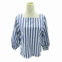 ニーム NIMES 美品 シャツ ブラウス プルオーバー ストライプ 長袖 青 白 ブルー ホワイト 0702