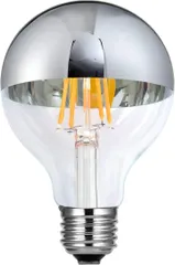 Sakura SAUKRA フィラメント電球 口金E26 2700Ｋ電球色 半分クロームエジソンバルブ LED電球G80 110V 8W 80W相当 調光対応 半分シルバーLEDバルブ 家居照明