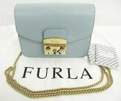 美品 FURLA フルラ メトロポリス チェーン ショルダーバッグ ポシェット ライトブルー 金具ゴールド色 G6400/B5 LF0001-0115-4