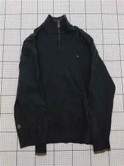 ◇ ⊇ トミー ヒルフィガー TOMMY HILFIGER プレミアムコットン ハーフジップセーター メンズ L ブラック系 E  【1512220076257】