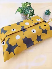 ボックスティッシュカバー(北欧フラワーグレーイエロー)