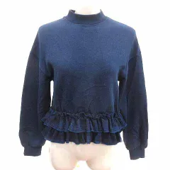 レイビームス Ray Beams トレーナー スウェット フリル 長袖 ウール 紺 ネイビー /YK