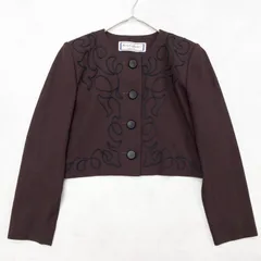 YVES SAINT LAURENT　イヴサンローラン　ノーカラージャケット　クロップド　ショート丈　刺繍　ブラウン　レディース