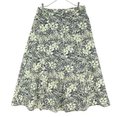 美品 Eddie Bauer エディーバウアー リーフ柄 ロング丈 フレアスカート 6 ネイビー系 レディース 古着