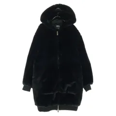 ZARA ザラ 長袖 フード付き フェイク ファーコート S-M ブラック レディース 古着