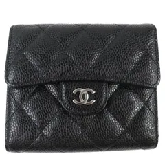 未使用品△CHANEL シャネル AP0231 キャビアスキン ココマーク マトラッセ コンパクトウォレット 三つ折り財布 ブラック シルバー金具 箱・保存袋付き フランス製 レディース