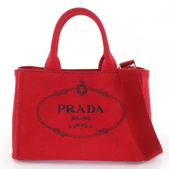 極美品☆PRADA プラダ 1BG439 カナパ トライアングルロゴプレート 2WAY キャンバス トートバッグ ハンドバッグ レッド ゴールド金具 保存袋付き レディース