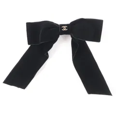 美品★CHANEL シャネル 24V AA8557 ココマーク金具付 ベロア リボン バレッタ ヘアアクセサリー ブラック シルバー金具 箱付き イタリア製 レディース