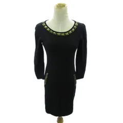 ローラアシュレイ LAURA ASHLEY ニット ワンピース ラインストーン ウール カシミヤ混 ひざ丈 長袖 S 黒 ブラック 1024 ■YHS6