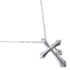 クロス 1P K10ホワイトゴールド×ダイヤモンド 0.03 レディース 1.1g ネックレス