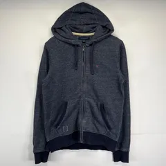 古着 トミーヒルフィガー TOMMY HILFIGER パーカー フルジップ ワンポイントロゴ刺繍 フーディー M  ネイビー メンズ