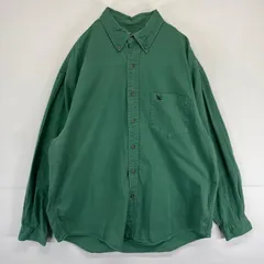 古着 エディー・バウアー Eddie Bauer 長袖シャツ ボタンダウン ワンポイントロゴ刺繍 白タグ  L  グリーン系 メンズ