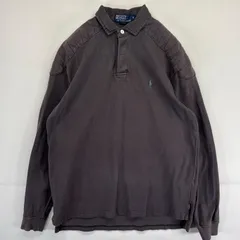 古着 ポロバイラルフローレン Polo by Ralph Lauren ラガーシャツ ワンポイントロゴ刺繍 エルボーパッチ S  ダークグレー系 メンズ