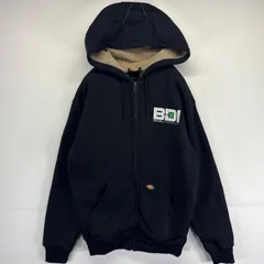 古着 ディッキーズ Dickies パーカー フルジップ ワンポイントロゴ ボアライナー 企業ロゴ刺繍 S  ブラック メンズ