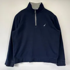 古着 ノーティカ NAUTICA スウェット トレーナー ハーフジップ ワンポイントロゴ刺繍  スタンドネック M  ネイビー メンズ