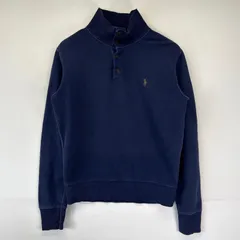 古着 ポロ・ラルフローレン POLO RALPH LAUREN スウェット ハーフボタン トレーナー ワンポイントロゴ刺繍 S  ネイビー メンズ