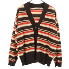 UNIQLO ユニクロ マルニ MARNI コラボ ボーダー 長袖 Vネック カーディガン M ブラウン系 レディース 古着